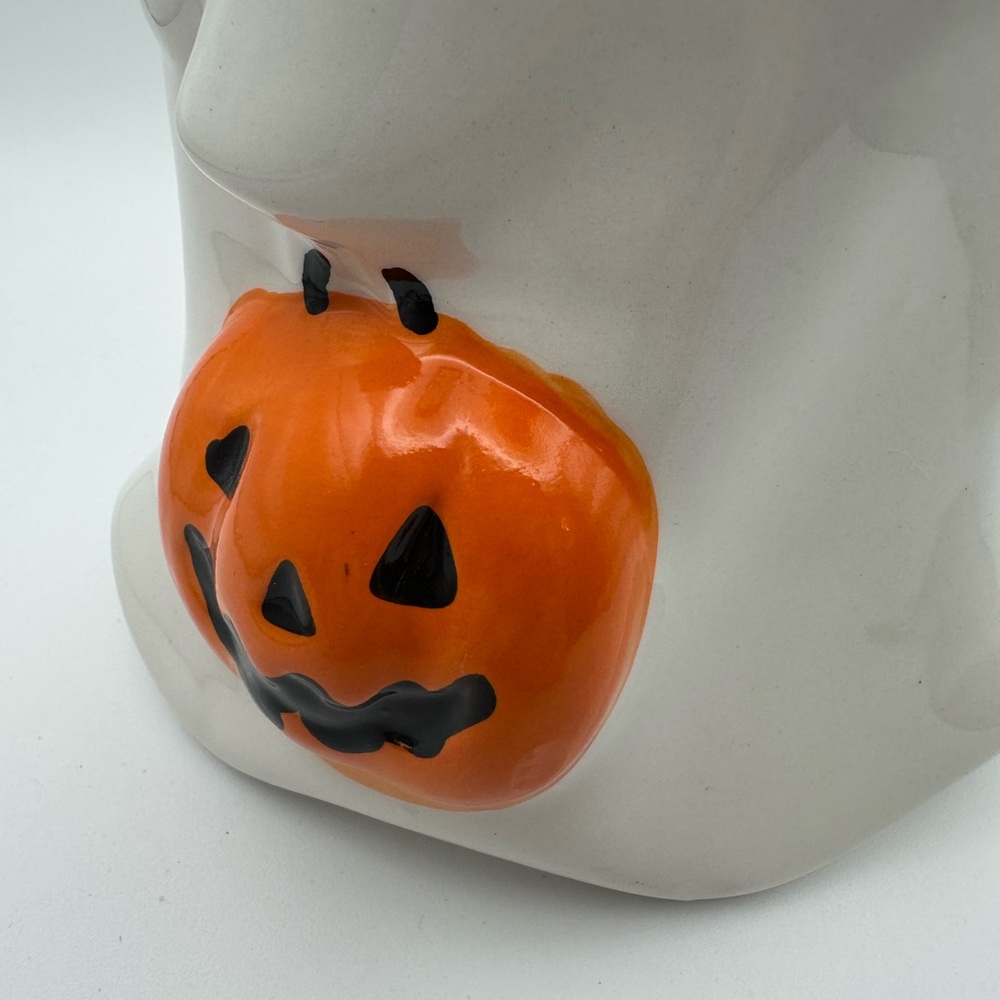 White Ghost Ceramic Jar with Orange Pumpkin Accent - Picture 6 of 9